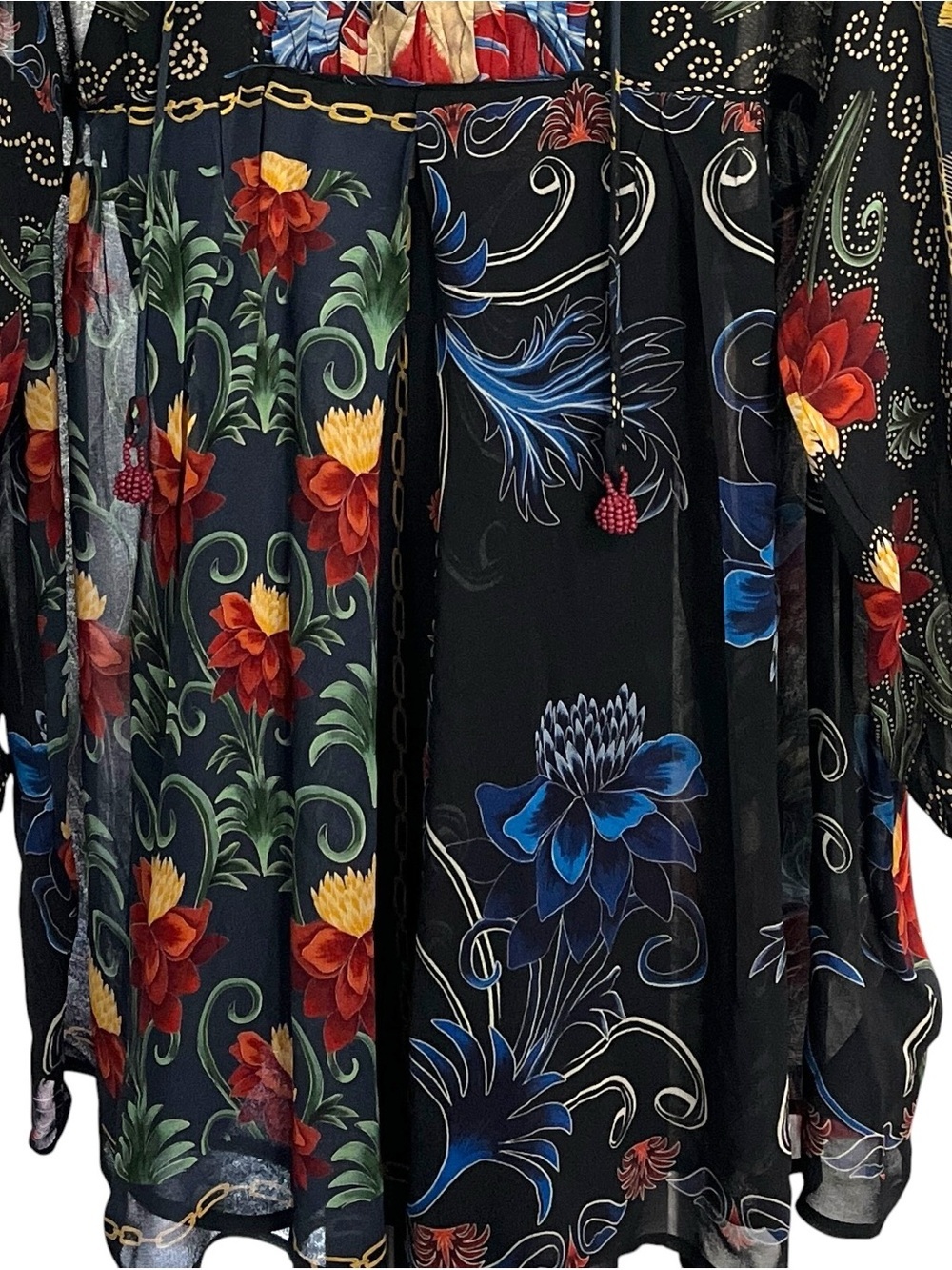 FARM Rio Mixed Arabesque Scarves Mini Dress M Floral Lace Up Long Sleeve - Picture 6 of 12